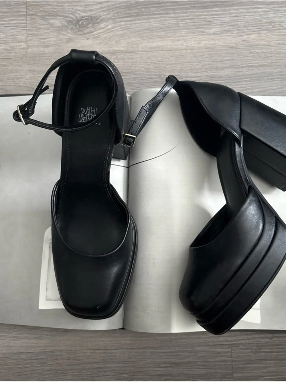 wild fable Black Platform Ankle-Strap Block Heels - Picture 1 of 3